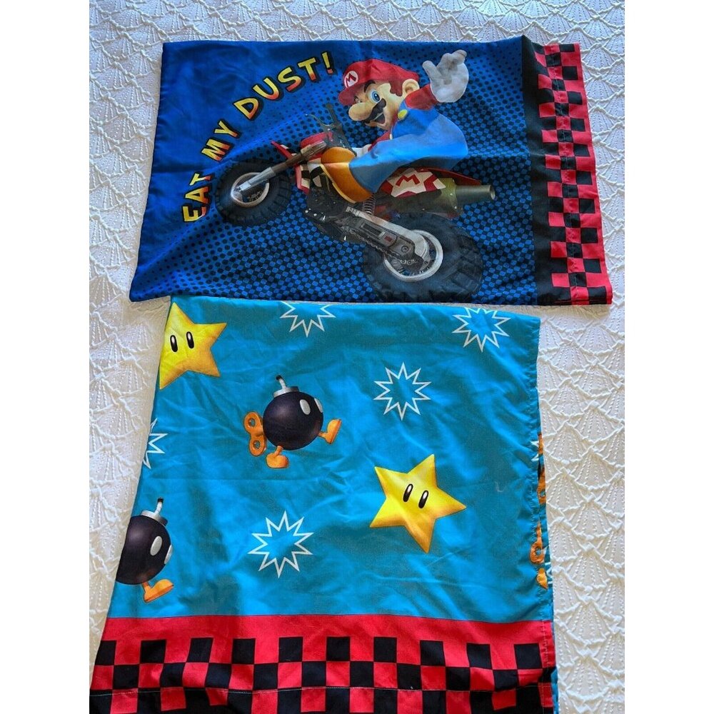 2010 Nintendo Super Mario Brothers Full Size Flat Sheet pillowcase Fabric Koopa